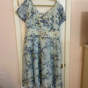 eShakti Blue and Yellow Floral Dress